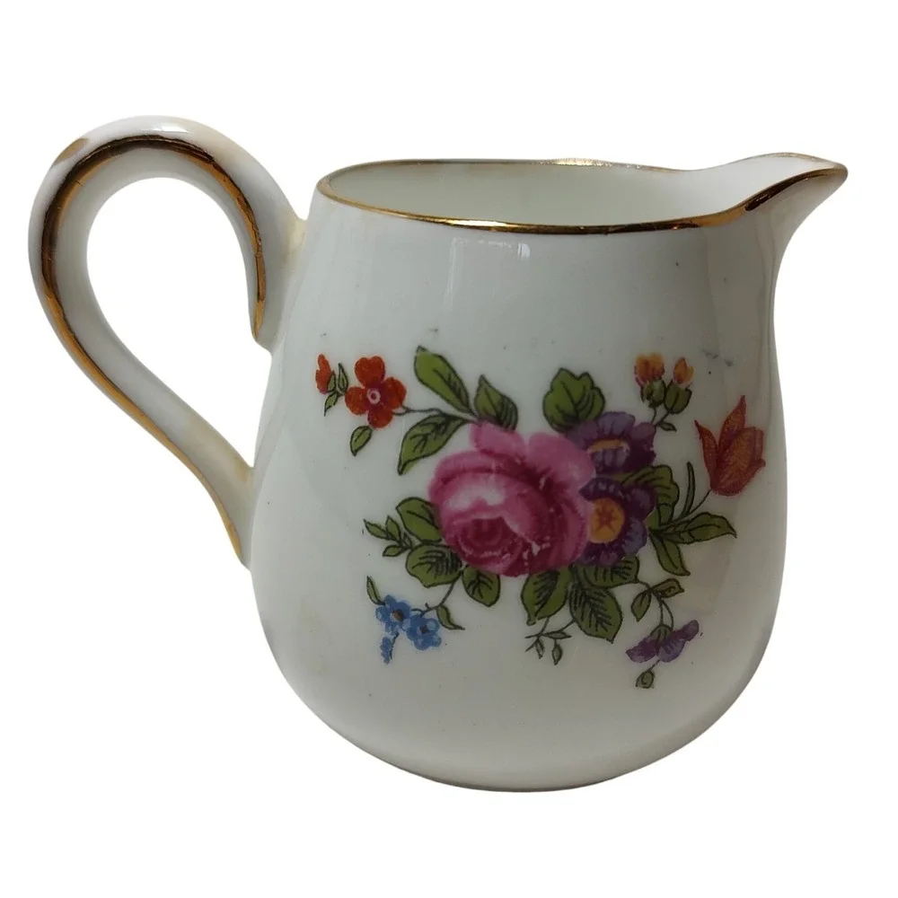 Crown Staffordshire Creamer Pitcher Fine Bone China Floral Made England 1930 SEE